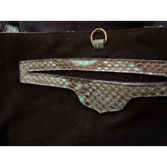 Lucchese Python Tote Bag Turquoise Leather Black Reptile Western Coastal Cowgirl - Picture 12 of 16